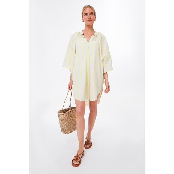 NWOT Pomander Place Tuckernuck Yellow and Tan Stripe Pia Coverup Dress Sz L - Picture 2 of 12